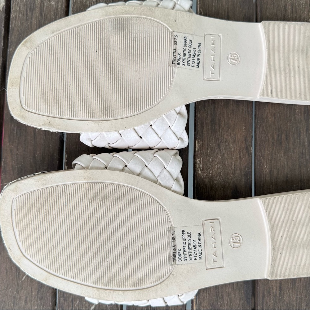 Tahari White Woven Leather Sandals Elegant Slip-On - Picture 7 of 7